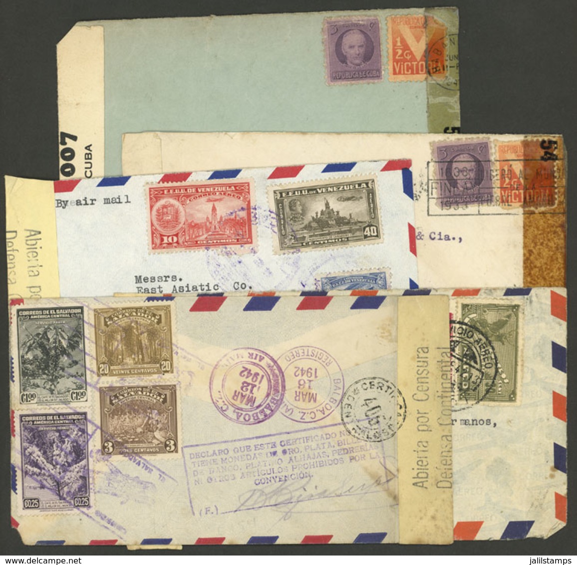 AMERICA: 5 Covers Sent From El Salvador, Mexico, Venezuela And Cuba To Argentina In 1942/3, All CENSORED, VF! - Autres - Amérique