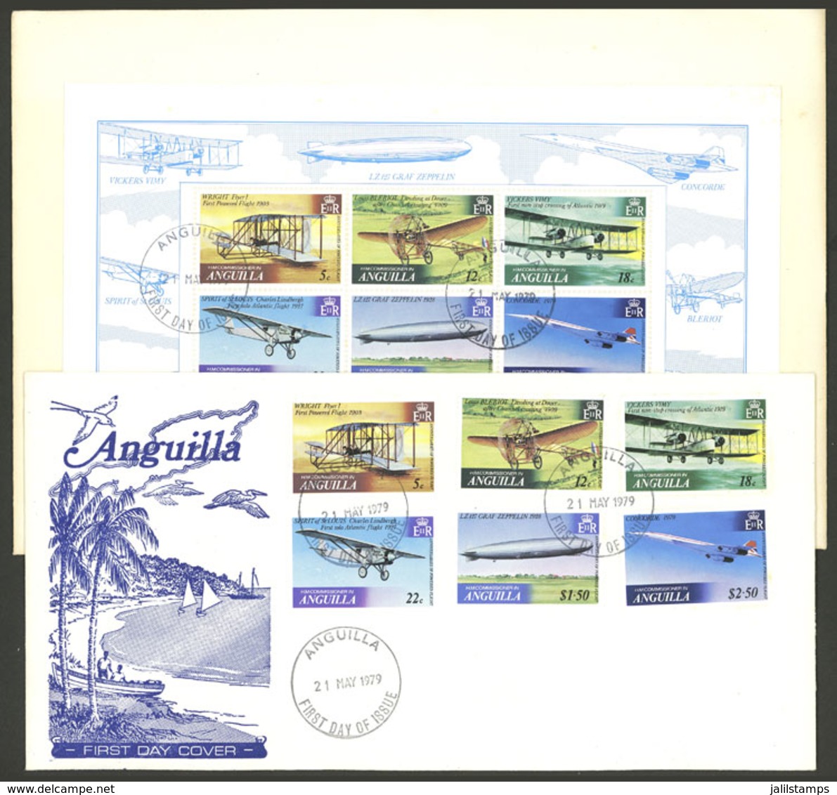 ANGUILLA: 1979 Issue Topic Aviation, Set Of 6 Values And Souvenir Sheet On 2 FDC Covers - Anguilla (1968-...)