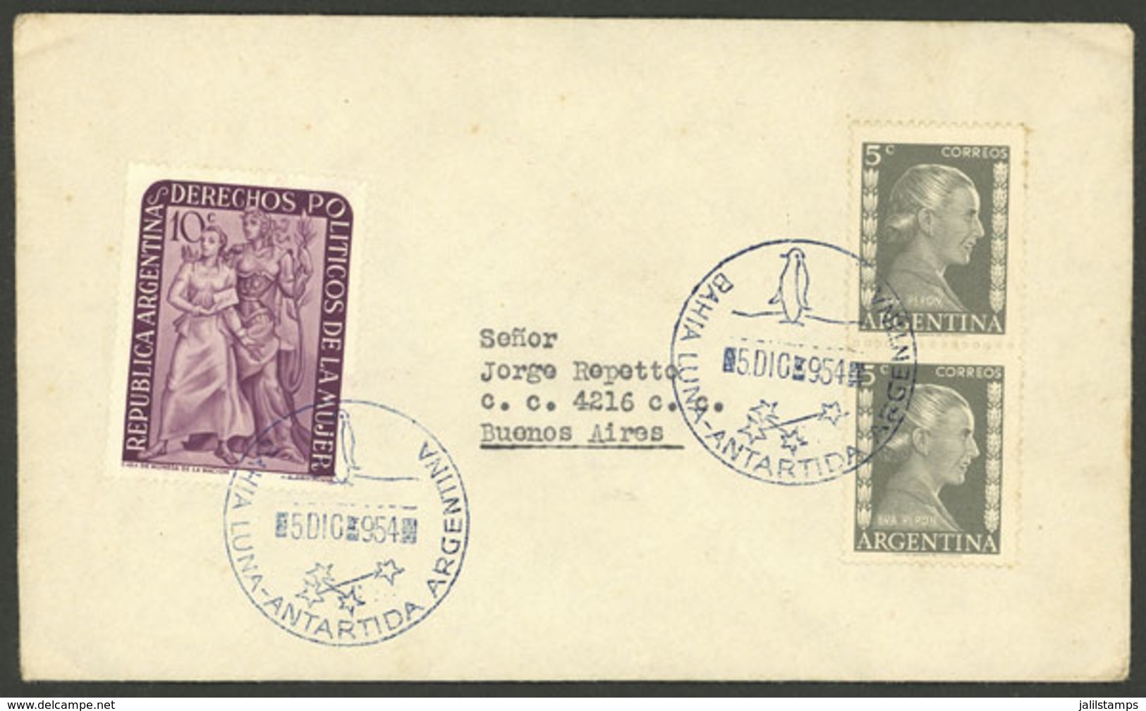 ARGENTINE ANTARCTICA: BAHÍA LUNA STATION: Cover With Postmarks Of 5/DE/1954, VF Quality, Rare! - Autres & Non Classés