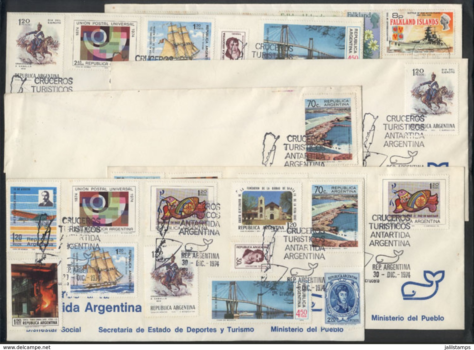 ARGENTINA ANTARCTICA: Tourist Trips To Argentine Antarctica: 6 Covers With Special Cachet And Varied Colorful Postages ( - Autres & Non Classés