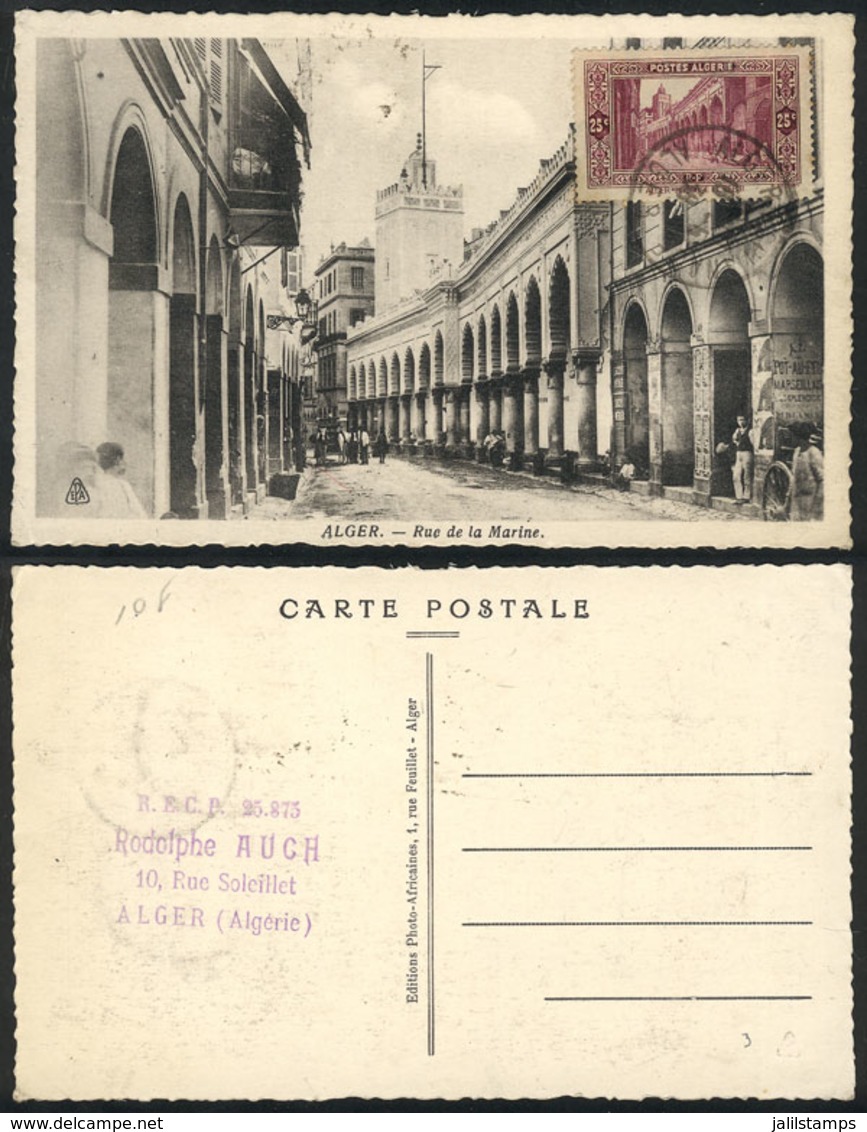 ALGERIA: ALGIERS: Djama Djedid Mosque & Rue De La Marine, Maximum Card Of 1937, VF Quality - Autres & Non Classés