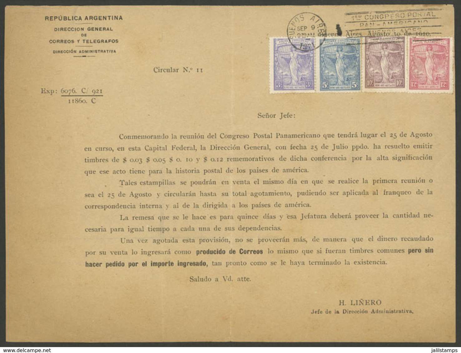 ARGENTINA: GJ.529/532, 1921 Pan-American Postal Congress, Set Of 4 Values On A Circular Of The Issue (franking Validity, - Autres & Non Classés