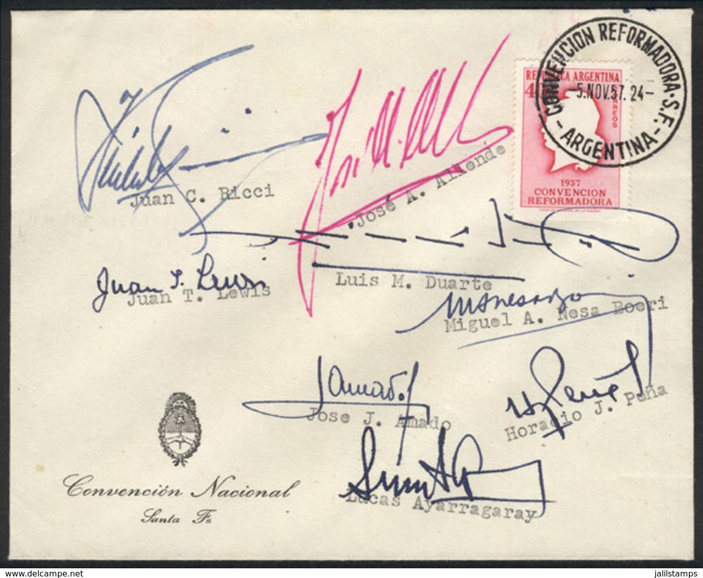 ARGENTINA: GJ.1088, 1957 Constitutional Convention, On A Special Cover With The Signatures Of The 8 Delegates Of The Chr - Autres & Non Classés