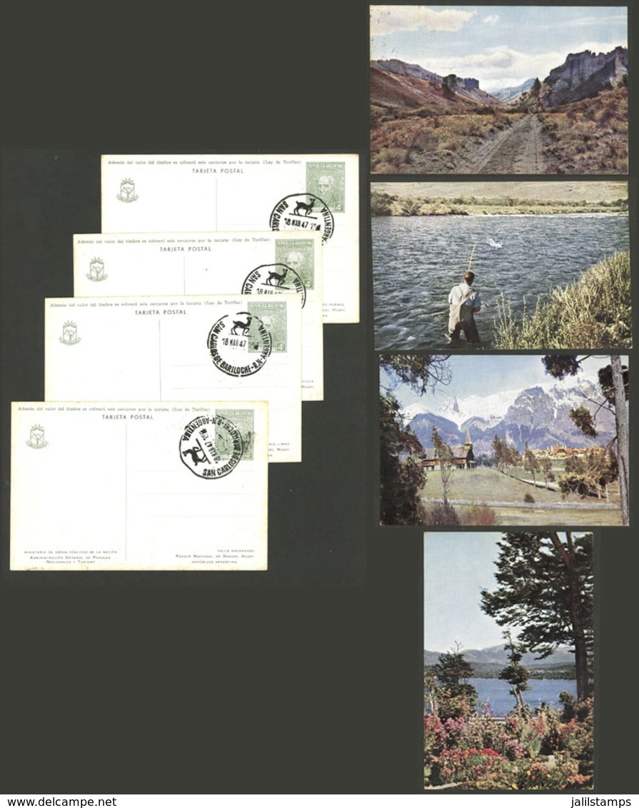 ARGENTINA: GJ.TAR-94, Set Of 4 Postal Cards Of National Parks, Value 4c. With Views On Back: Fishing At Limay River, Val - Entiers Postaux