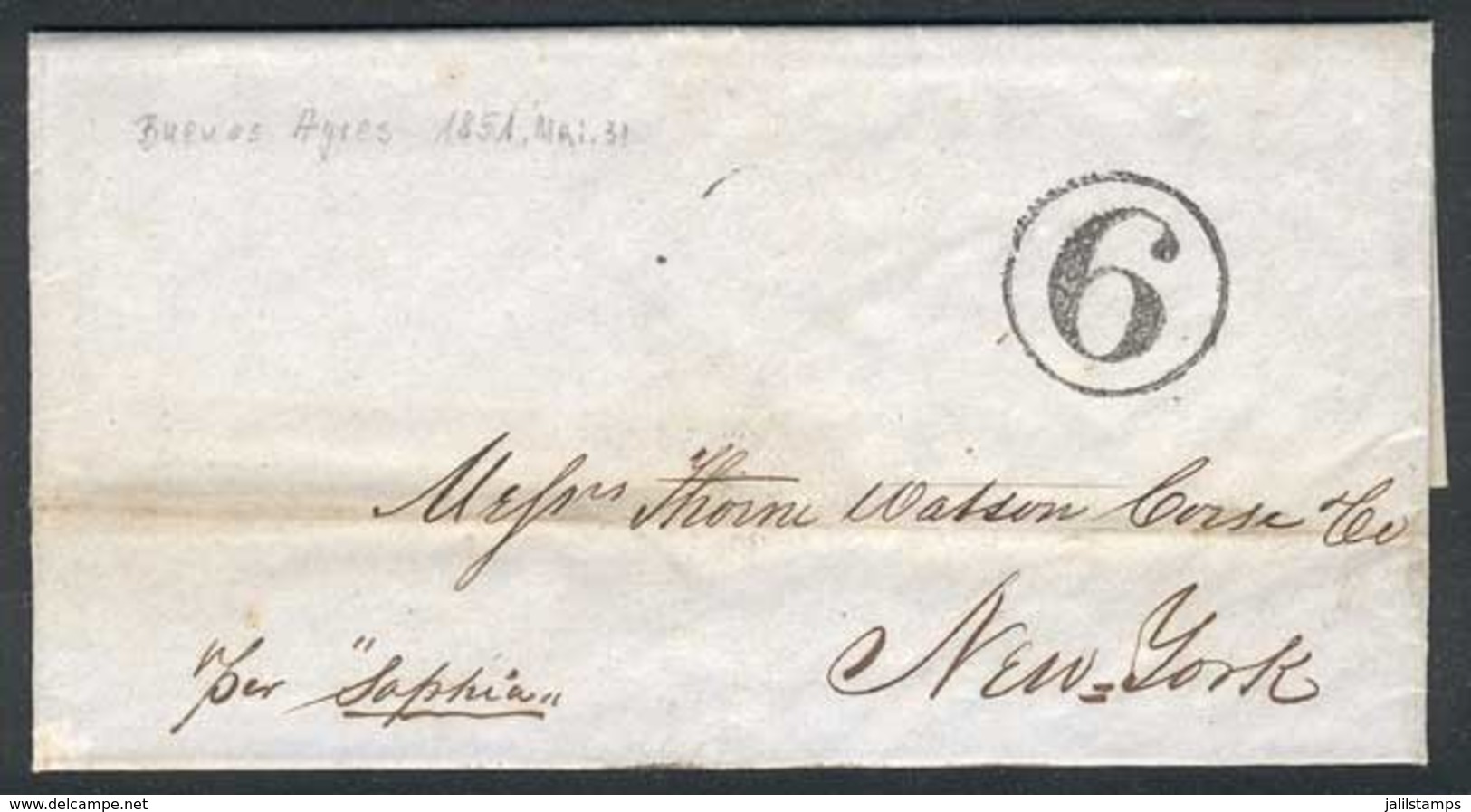 ARGENTINA: Complete Folded Letter Sent From Buenos Aires To New York On 31/MAY/1851, Carried By Steamship "Sophia", On A - Préphilatélie