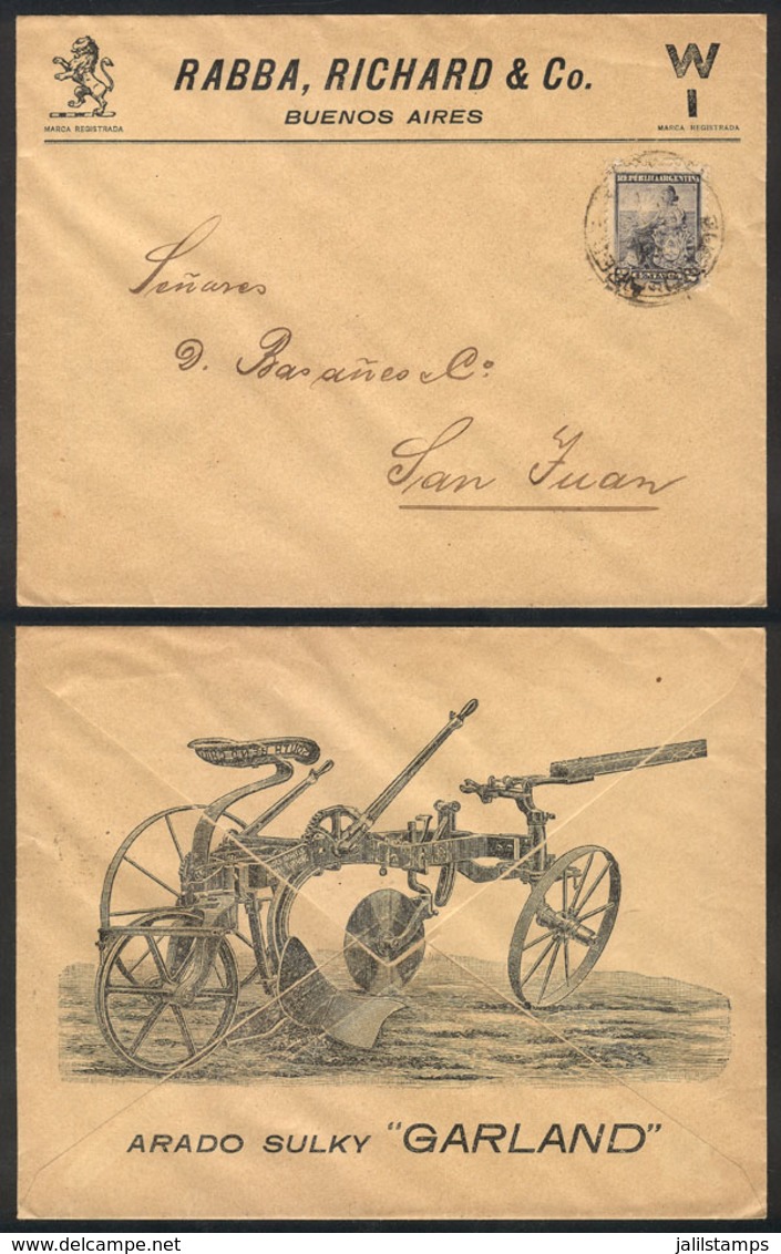 ARGENTINA: Advertising Cover (plow "Garland") Franked With 2c. Liberty And Sent To San Juan In JUN/1900, VF Quality!" - Préphilatélie