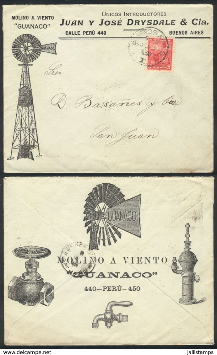 ARGENTINA: Advertising Cover (windmills And Water Pumps) Franked With 5c. Liberty And Sent To San Juan In OC/1900, VF Qu - Préphilatélie