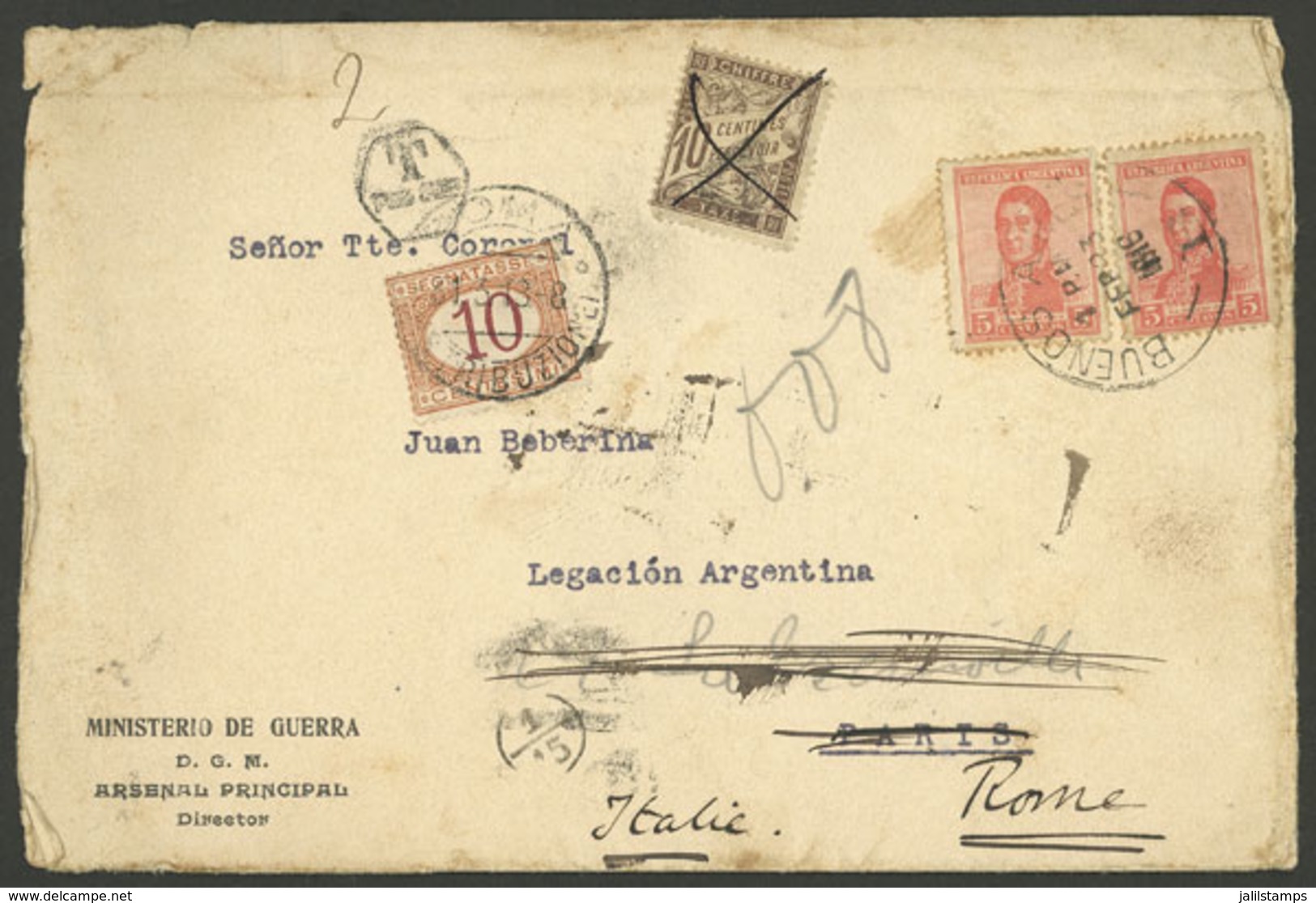 ARGENTINA: POSTAGE OF 3 COUNTRIES: Cover Sent On 23/FE/1916 From Buenos Aires To Paris, Where It Received 10 Cents Franc - Vorphilatelie