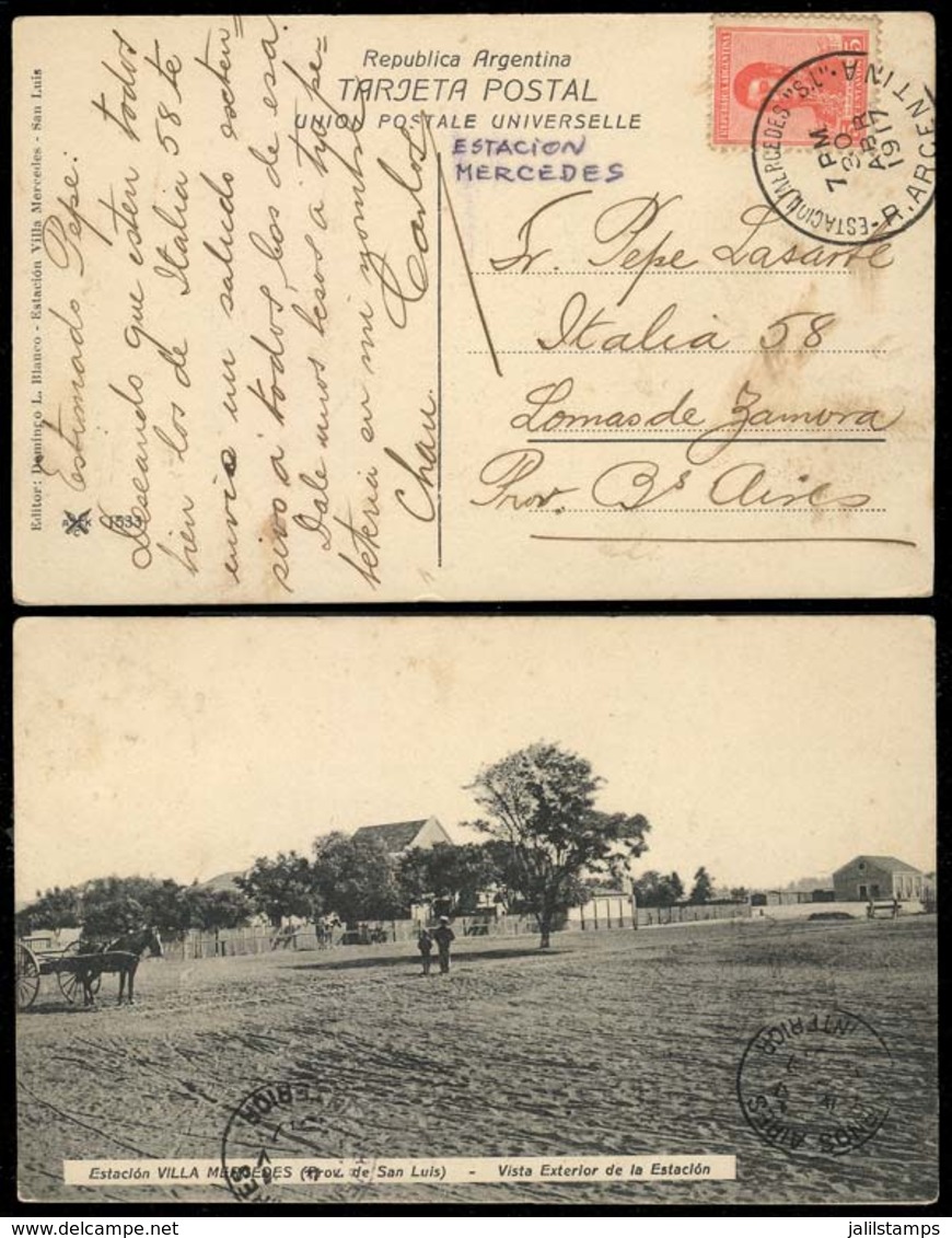 ARGENTINA: Rare Postcard With View Of Railway Station Of Villa Mercedes (San Luis), Sent To Lomas De Zamora On 30/AP/191 - Préphilatélie