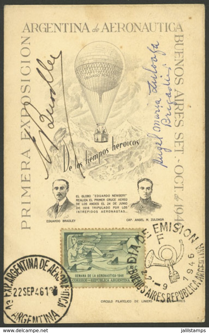 ARGENTINA: 22/SE/1946 Card Of The Aeronautics Week (commemorating The Balloon Crossing Of The Andres In 1916 By Bradley  - Préphilatélie