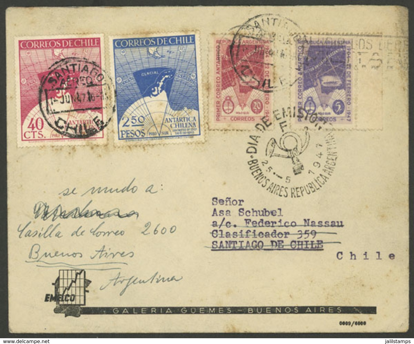 ARGENTINA: MIXED POSTAGE: Cover Sent From Buenos Aires To Santiago De Chile On 25/MAY/1947 Franked With Stamps Of The "F - Préphilatélie