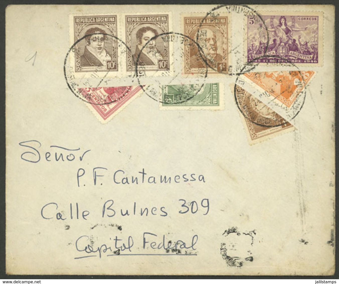 ARGENTINA: BISECT STAMPS: Cover Used In Buenos Aires, Dispatched On 12/AP/1952 Franked With 35c. Including 4 Bisect Stam - Préphilatélie