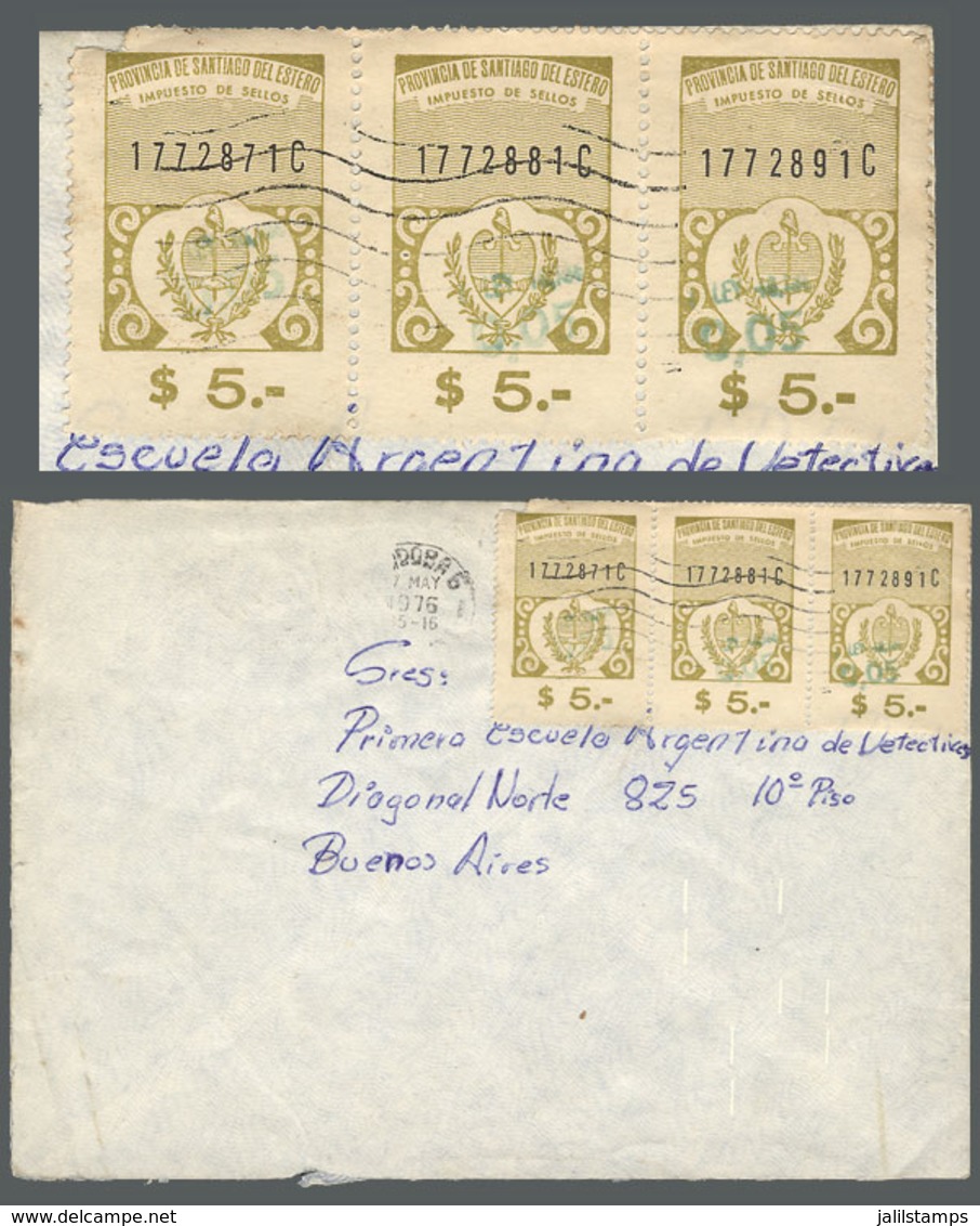 ARGENTINA: Cover Sent Fom Córdoba To Buenos Aires On 7/MAY/1956 Franked With REVENUE STAMPS Of The Province Of Santiago  - Préphilatélie