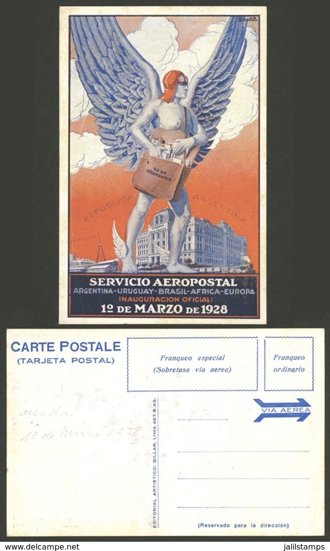 ARGENTINA: Special Postcard For First Flight By Aeropostale Between Argentina And Europe, Of 1/MAR/1928, VF Quality! - Argentine