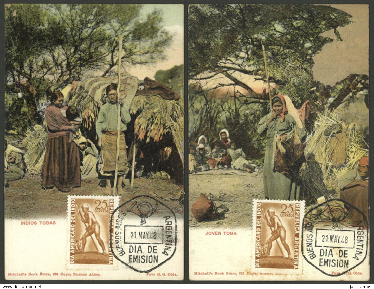 ARGENTINA: TOBA INDIANS: 2 Old Postcards With Very Good Ethnic Views, Used To Make First Day Cards Of The 1948 "Indian D - Argentine