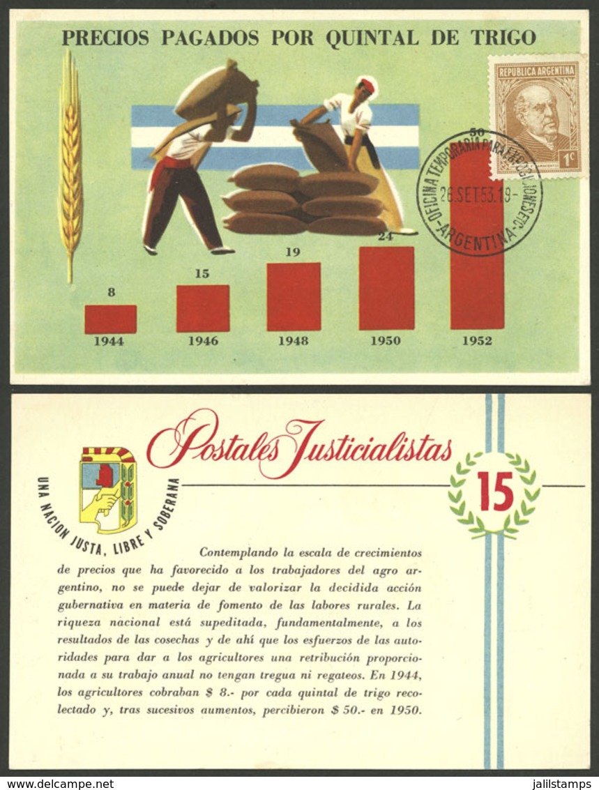 ARGENTINA: PERONISM: Rare Card Illustrating The Evolution Of Prices For The Unit Of Wheat Between 1944 And 1952, Excelle - Argentine