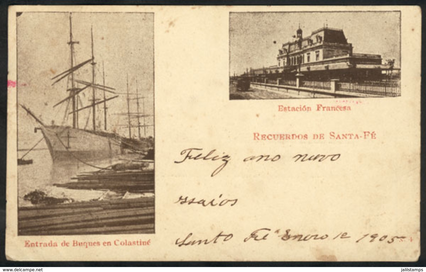 ARGENTINA: Santa Fe: Spectacular PC With 2 Views: Ships Entering Colastiné And Railway Station, Editor La Artística, Use - Argentine
