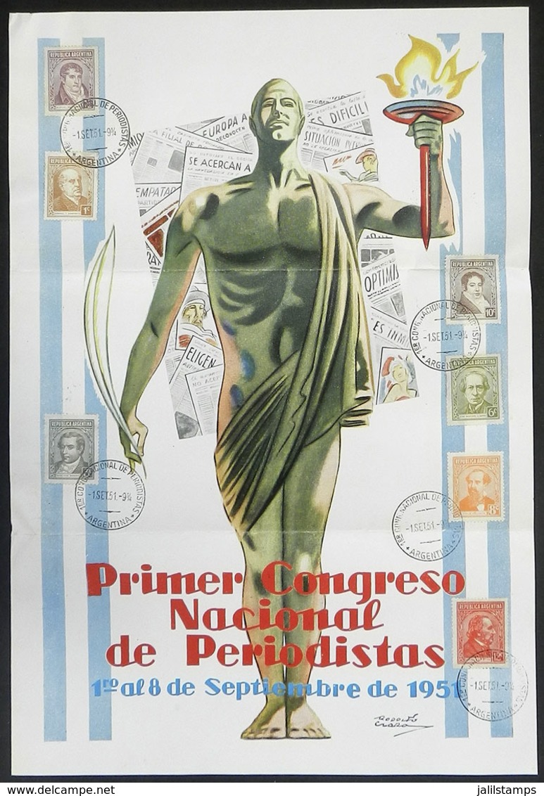 ARGENTINA: 1st National Congress Of JOURNALISTS Of 1-8 September 1951: Mini Poster With Several Postage Stamps And Speci - Non Classés