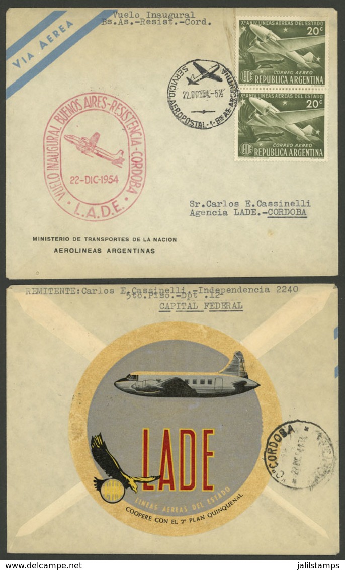 ARGENTINA: Cover Carried On First Flight By LADE Between Buenos Aires - Resistencia - Córdoba, On Back It Bears An Attra - Erinnophilie