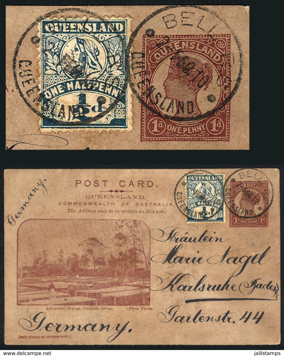 AUSTRALIA: Queensland 1p. Postal Card (uprated With ½p.), Illustrated: Arrowroot Drying, Coomera River", Sent From BELL  - Sonstige & Ohne Zuordnung