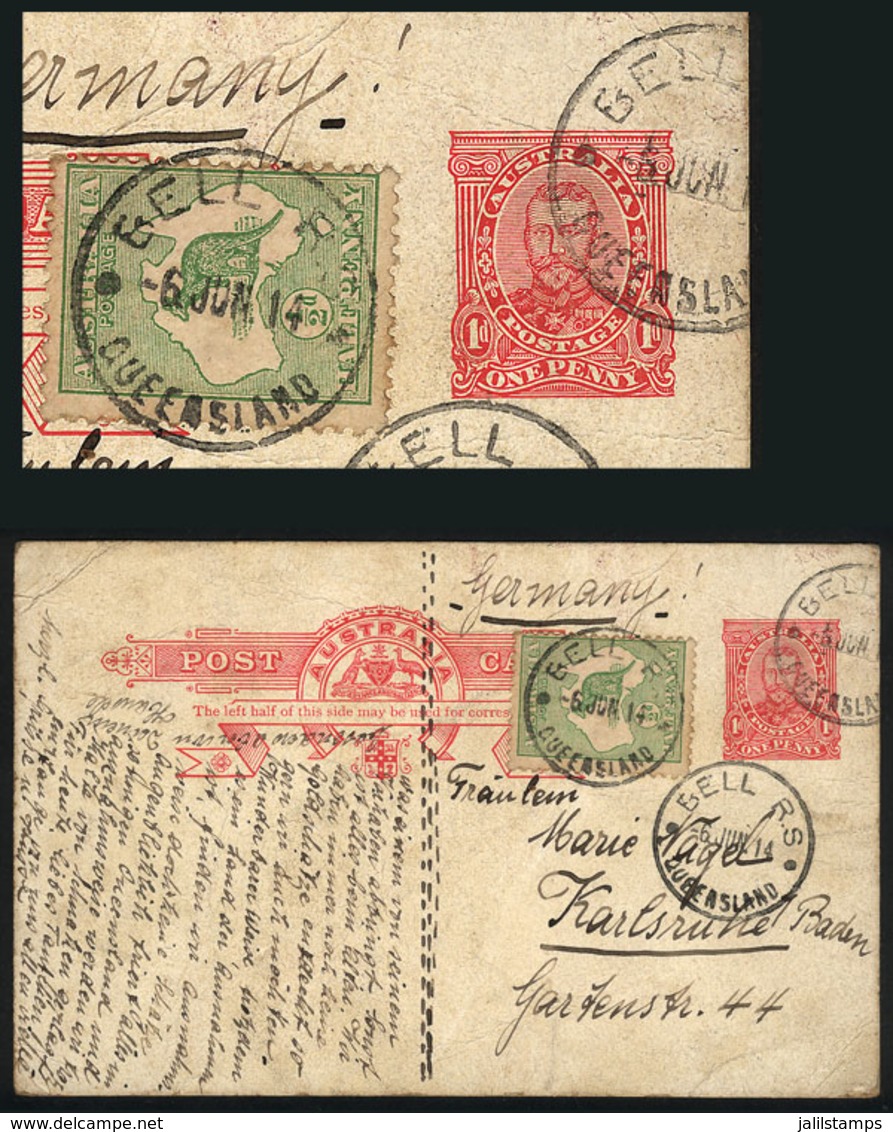 AUSTRALIA: 1p. Postal Card + Additional ½p., Sent From Bell To Germany On 6/JUN/1914, Very Nice! - Autres & Non Classés