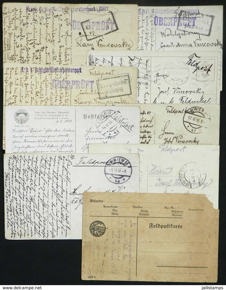 AUSTRIA: FELDPOST: 8 Postcards With Military Postal Franchise (FELDPOST) Sent By Soldiers, With Varied Postmarks. Some S - Autres & Non Classés