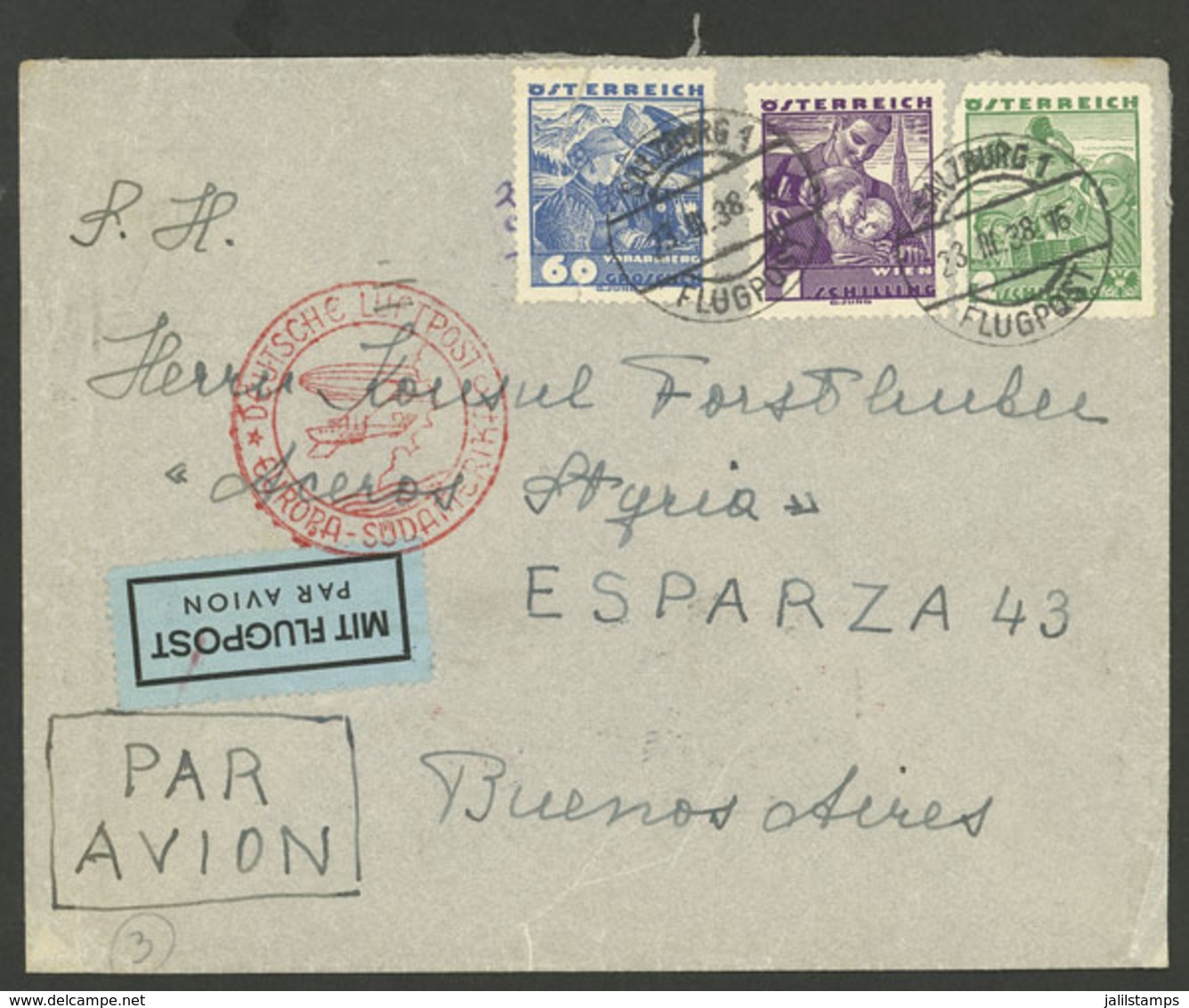 AUSTRIA: 23/NO/1938 Salzburg - Argentina, Airmail Cover By German DLH Franked With 3.60S., With Buenos Aires Arrival Bac - Otros & Sin Clasificación