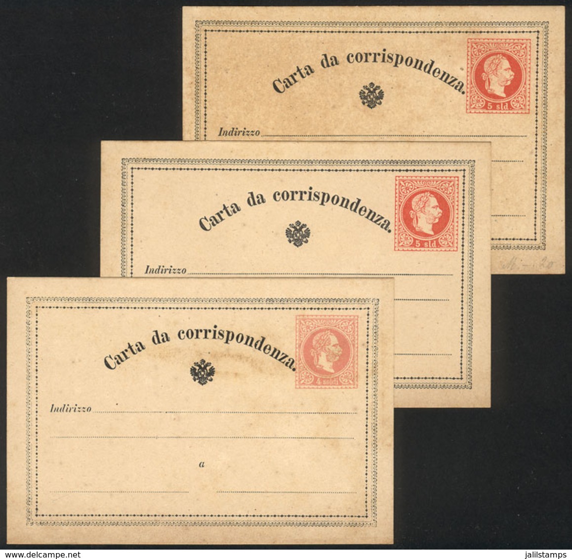 AUSTRIA - LOMBARDO VENETO: 3 Old Postal Cards Of 4S. And 5S., Unused, VF Quality! - Autres & Non Classés