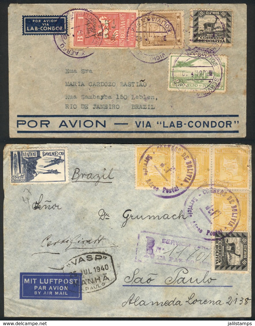 BOLIVIA: 2 Airmail Covers Sent To Brazil In 1940, Nice Postages! - Bolivie