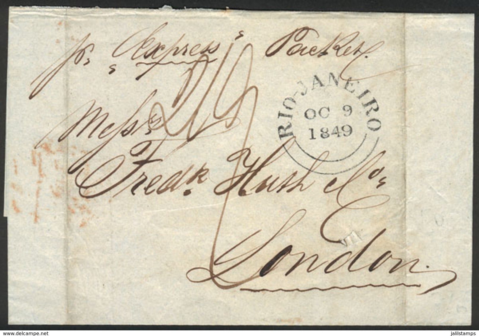 BRAZIL: Folded Cover Sent From Rio De Janeiro To London On 9/OC/1849 By British Mail, With Arrival Backstamp Of 18/NO, V - Autres & Non Classés