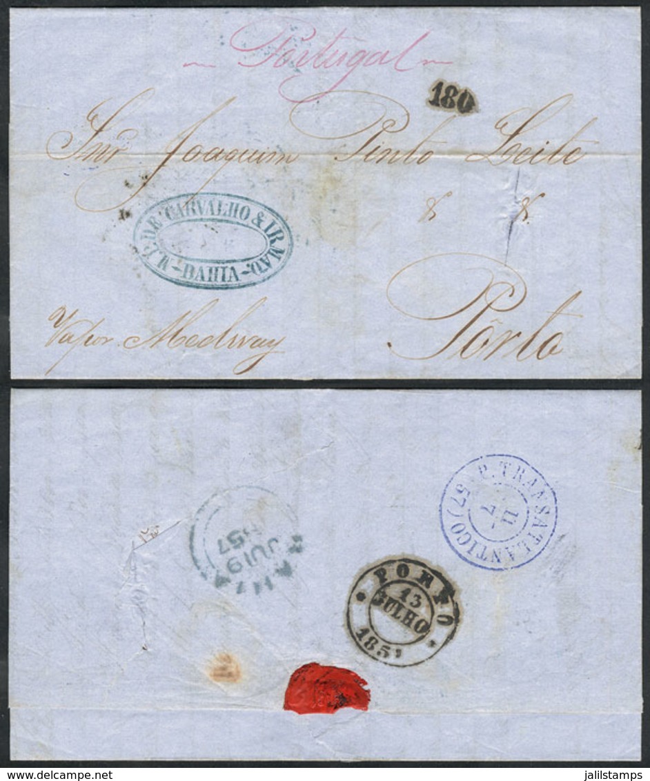 BRAZIL: Entire Letter Sent From Bahia To Porto Via English Mail On 19/JUL/1857, Minor Defects, Very Nice! - Autres & Non Classés