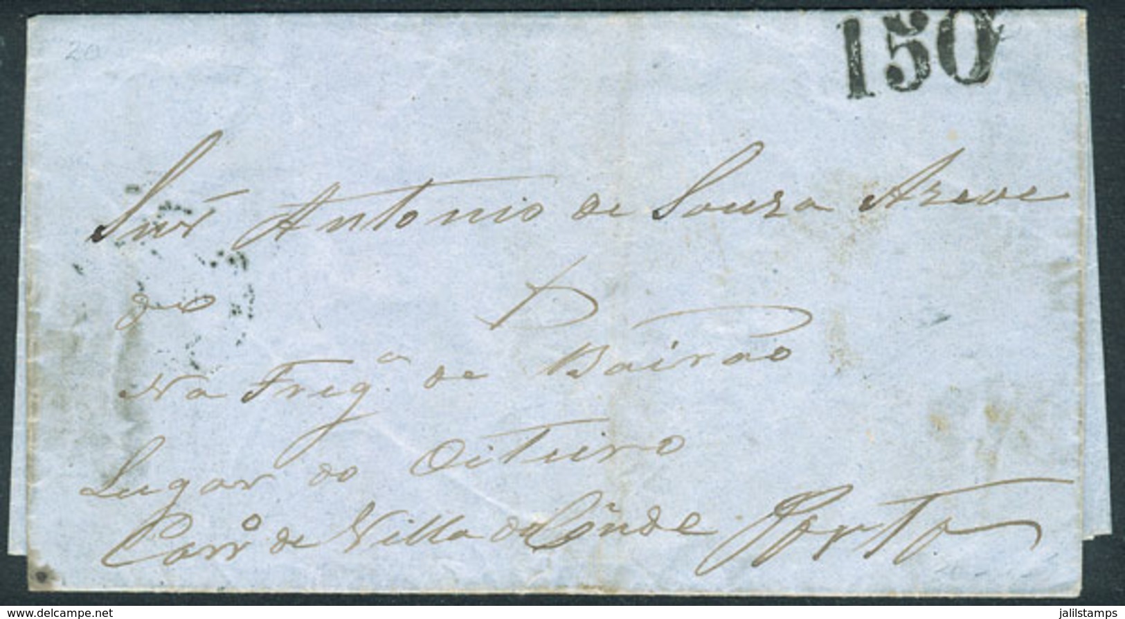 BRAZIL: 14/SE/1860 Pernambuco - Porto (Portugal): Entire Letter With Postage Due Mark "150", And On Reverse Handstamp Of - Autres & Non Classés