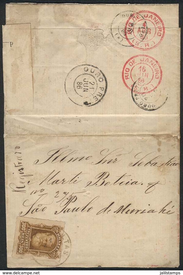 BRAZIL: Entire Letter Posted On 1/AP/1886 By Registered Mail, Franked With 300Rs. Of 1878/9 (Sc.75), With Interesting Po - Autres & Non Classés