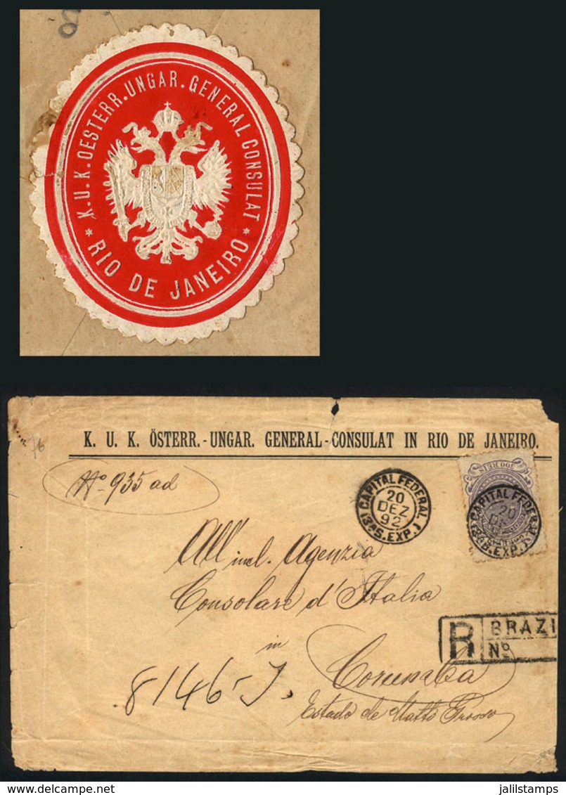 BRAZIL: Registered Cover Franked With 300Rs. Light Violet Of 1890/1 (Sc.104c), Sent From Rio De Janeiro To Corumba On 20 - Other & Unclassified
