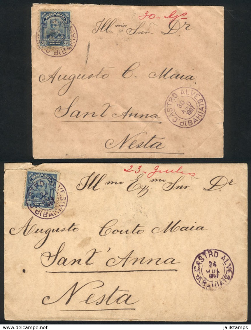 BRAZIL: 2 Covers Posted In JULY And AUG/1907 With Violet Cancel "P. CASTRO ALVES" (Bahia), Very Nice!" - Autres & Non Classés