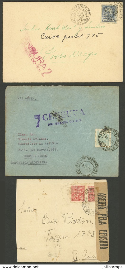 BRAZIL: CENSOR: 3 Covers Sent To Argentina (2) And Porto Alegre Between 1925 And 1937, All With Attractive Censor Marks! - Autres & Non Classés