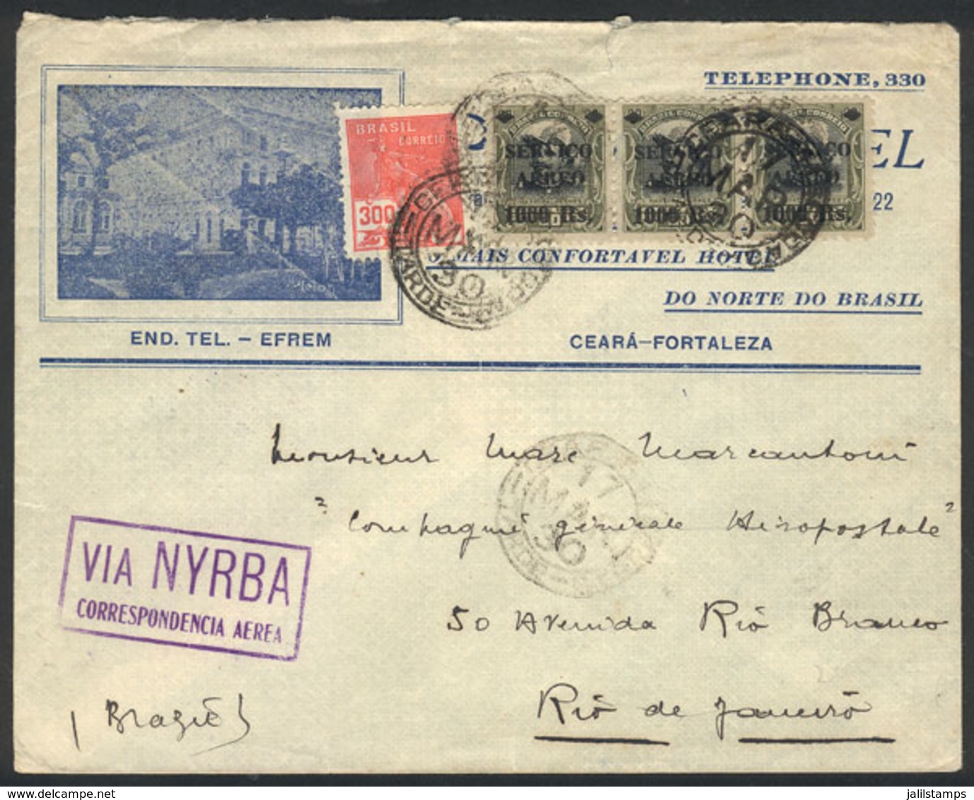 BRAZIL: Cover With Corner Card Of PALACE HOTEL Sent From Ceará To Rio On 17/MAR/1930, VF Quality! - Autres & Non Classés