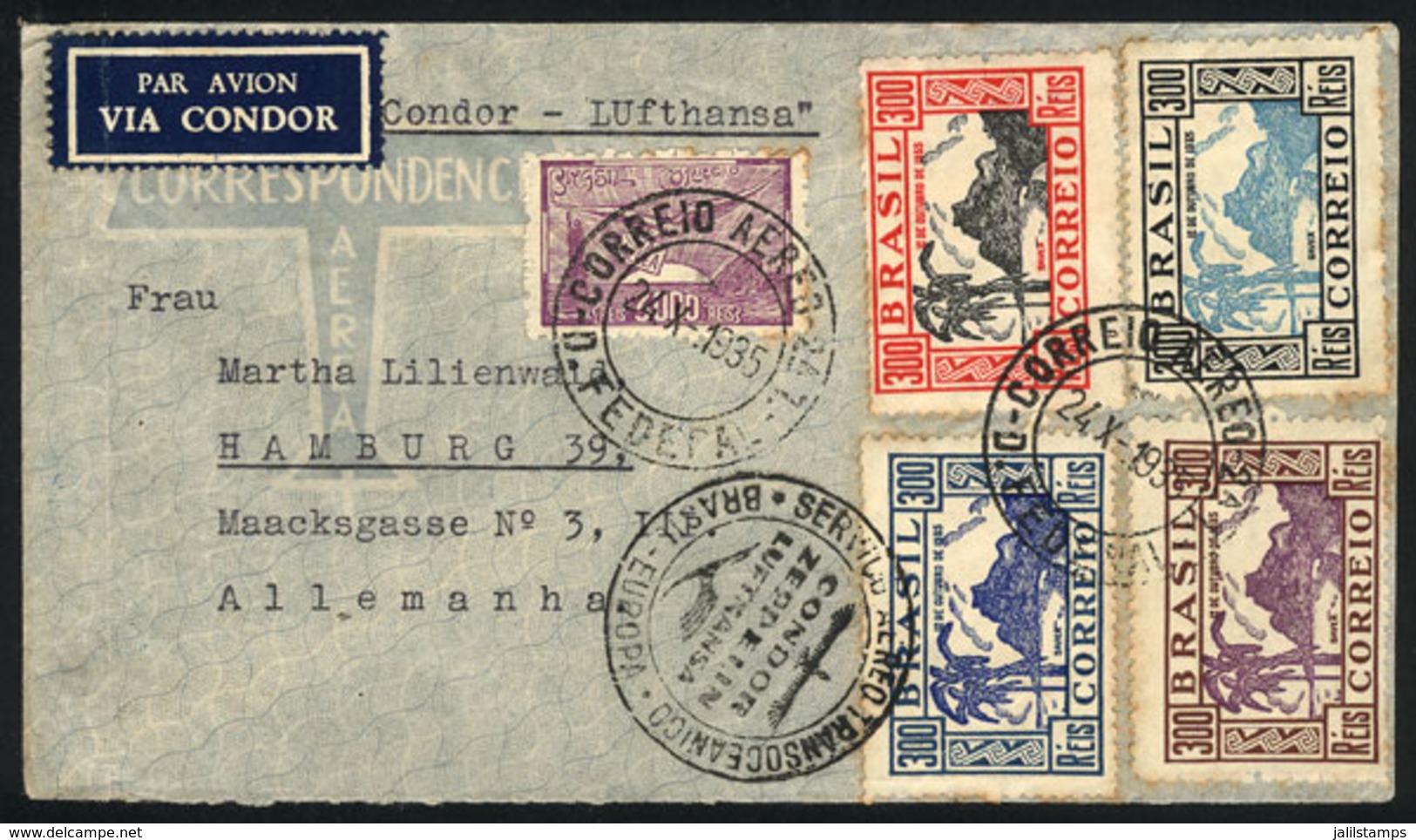 BRAZIL: Airmail Cover Sent From Rio To Germany On 24/OC/1935, Franked With The Complete Set Sc.414/7 + Another Value, VF - Autres & Non Classés