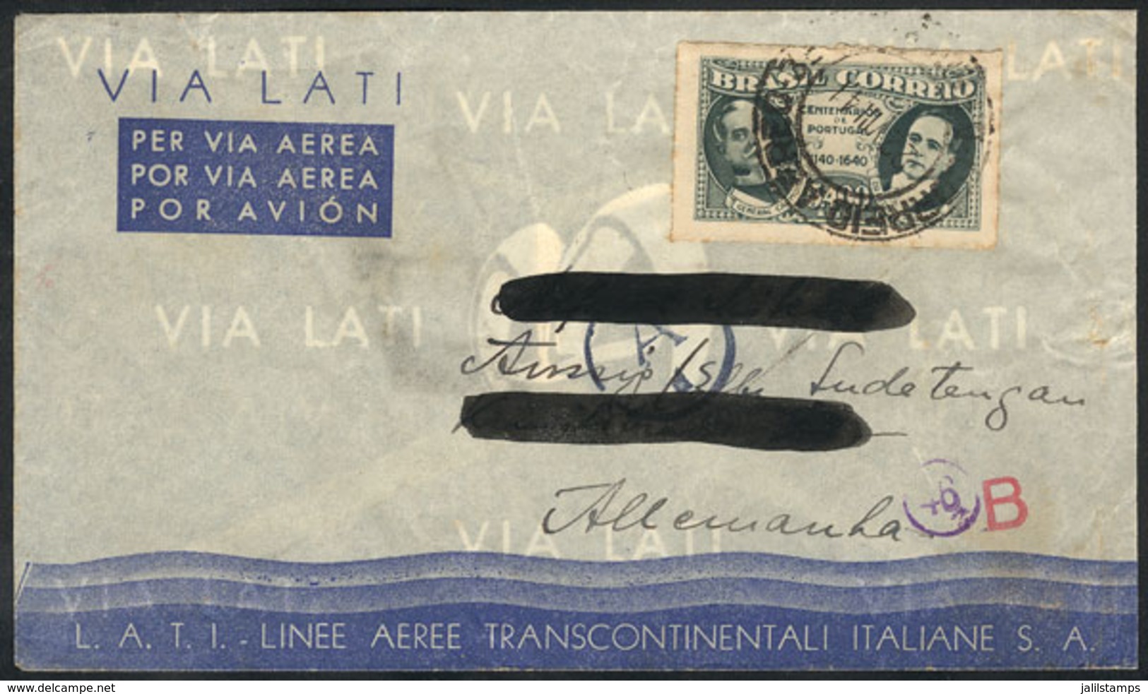 BRAZIL: Airmail Cover Sent From Rio De Janeiro To Germany On 22/NO/1941 Via LATI, VF! - Autres & Non Classés