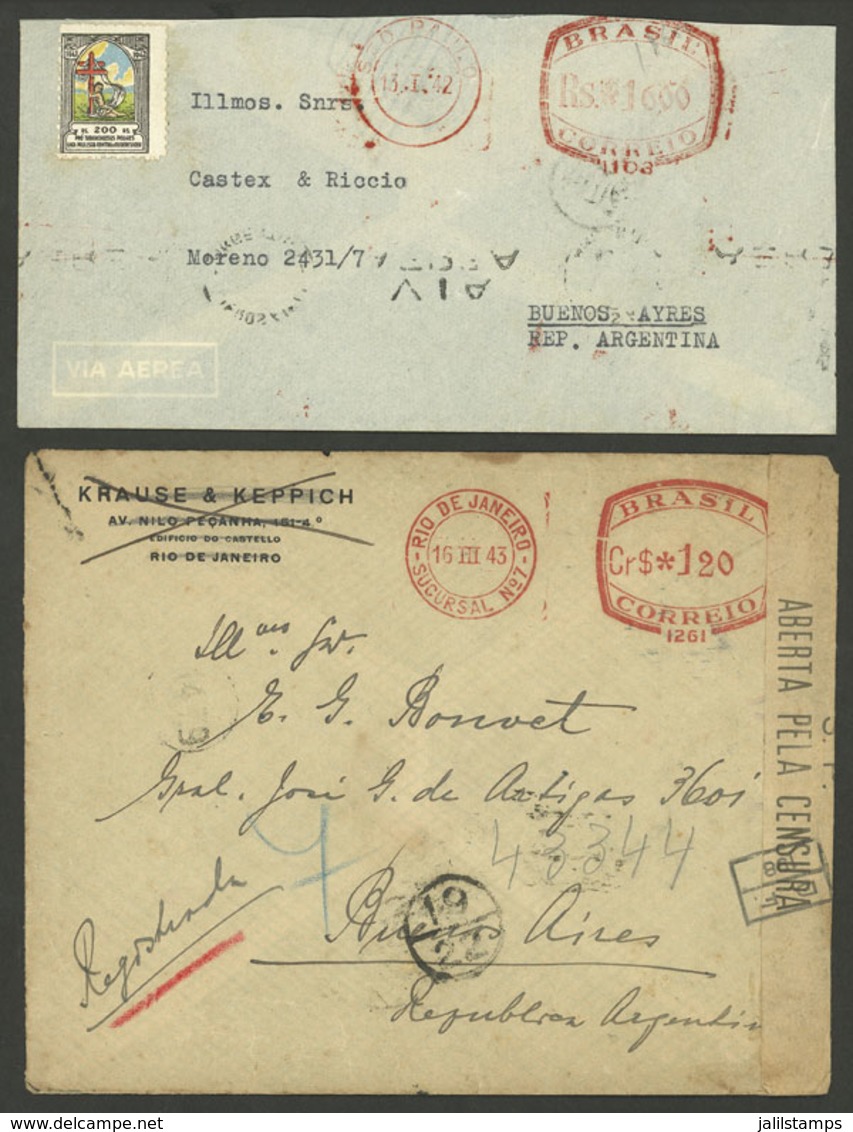 BRAZIL: 2 Covers (one Airmail And The Other One Registered) Sent To Argentina In 1942 And 1943 With Meter Postage, One C - Autres & Non Classés