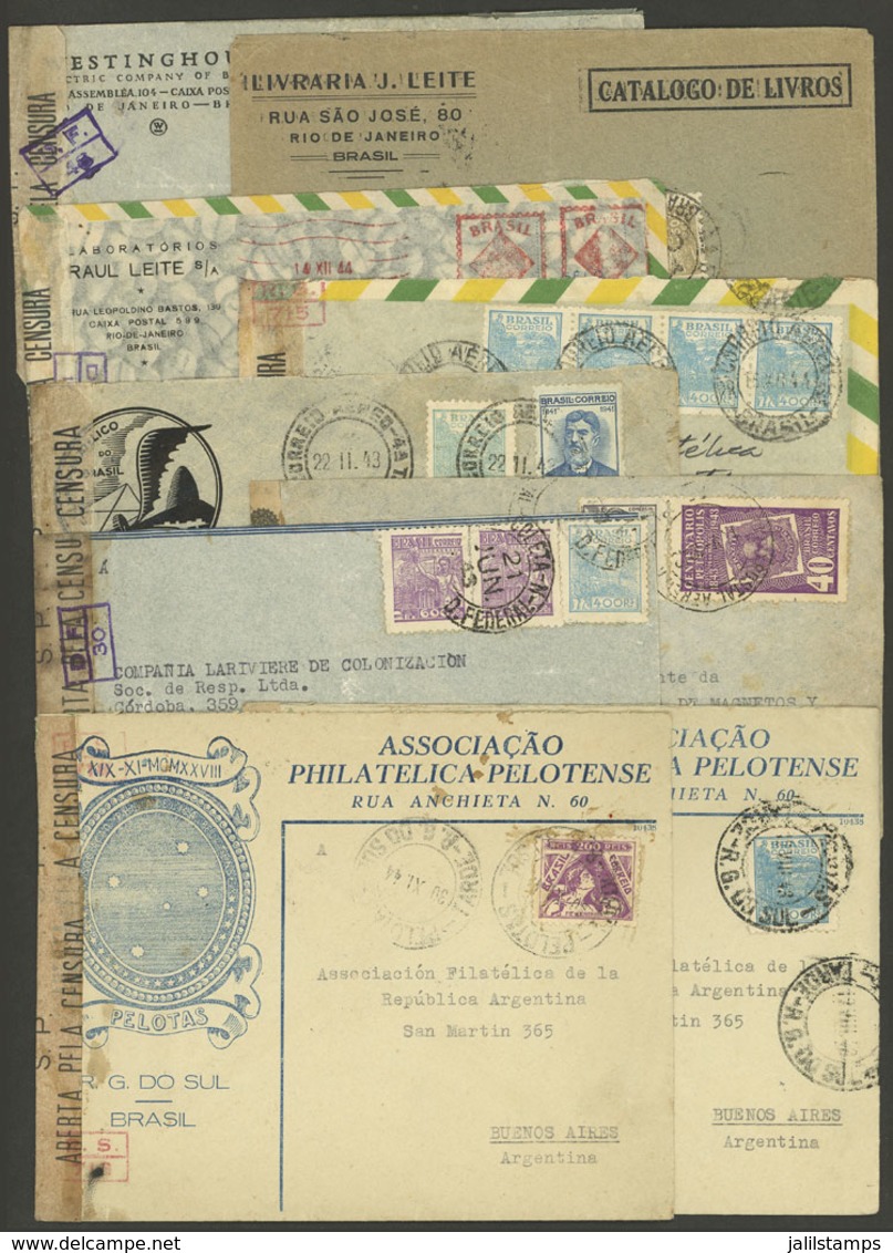 BRAZIL: CENSOR: 9 Covers Sent To Argentina In 1943/4, All Censored, Very Nice Group! - Autres & Non Classés