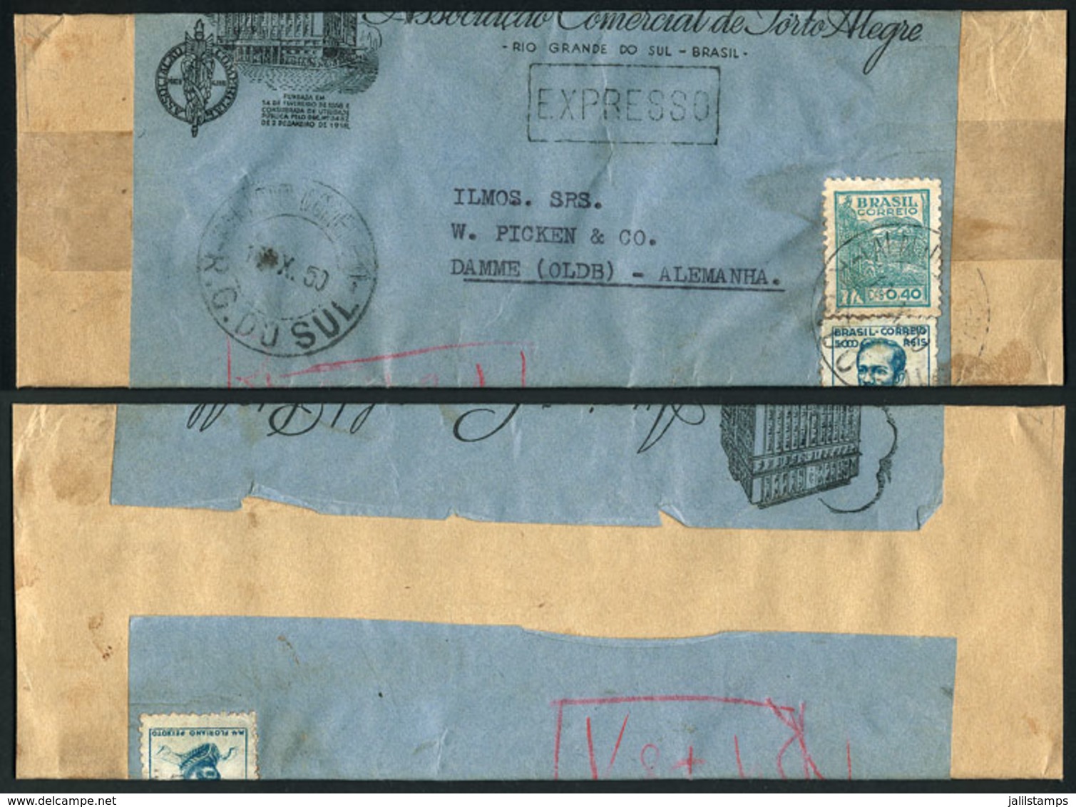 BRAZIL: Wrapper For Printed Matter Sent From Porto Alegre To Germany On 12/OC/1950, With Mixed Postage In 2 Different Cu - Autres & Non Classés