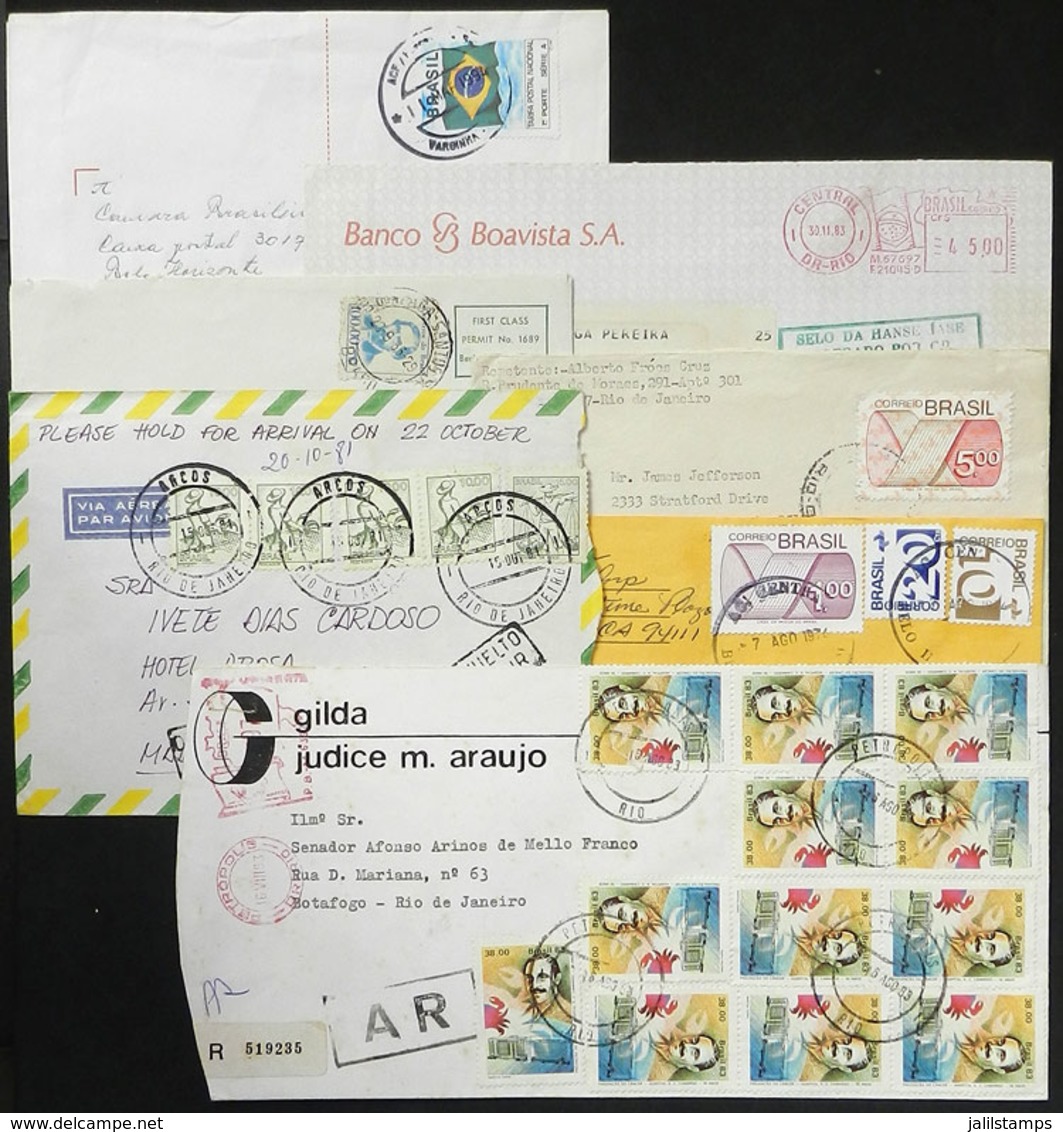 BRAZIL: 7 Modern Covers With Interesting Postages, A Couple With Rare INSTRUCTIONAL MARKS: Mal Encaminado" And "Selo Da  - Autres & Non Classés