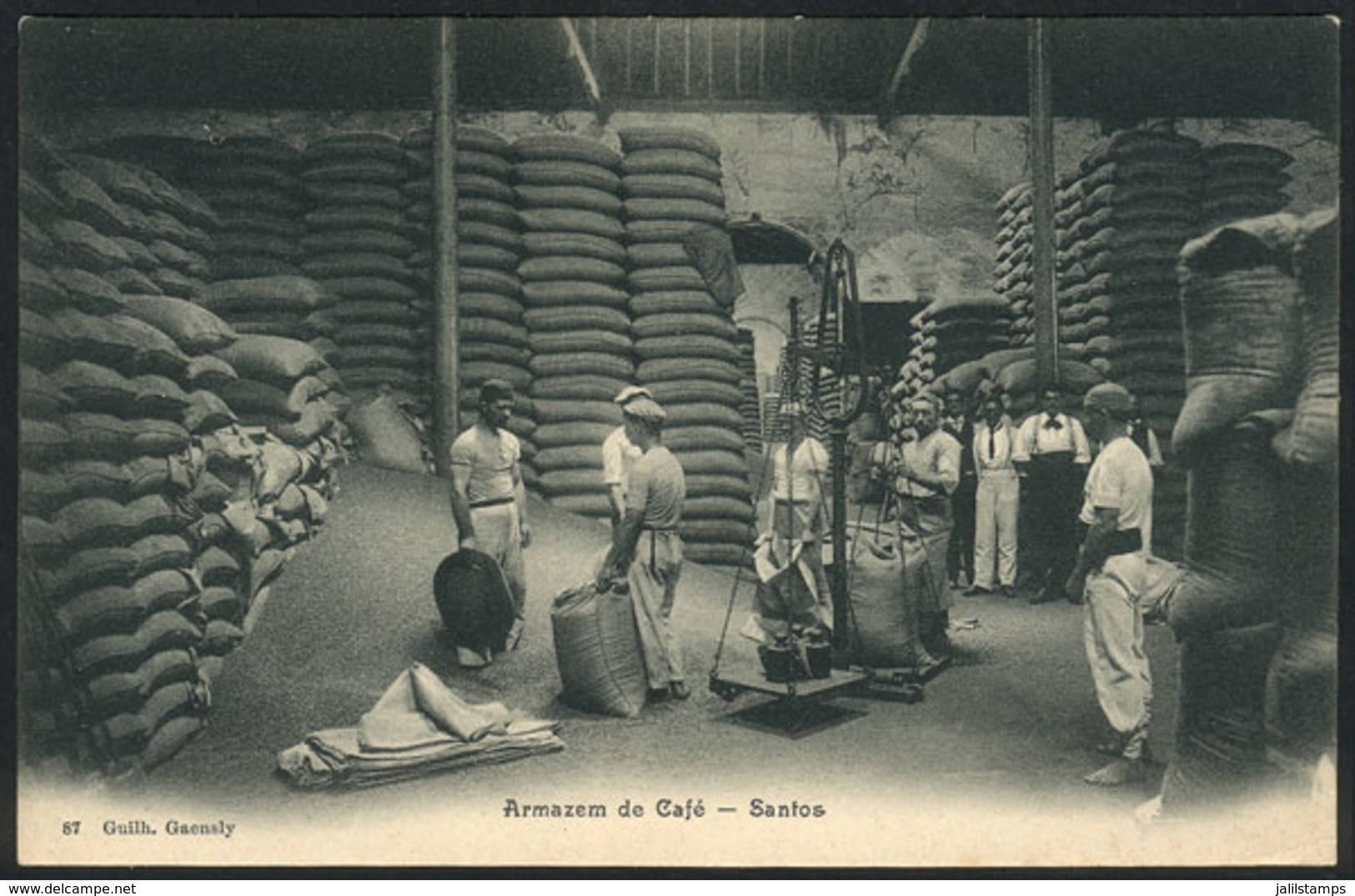 BRAZIL: Coffee Warehouse In The Port Of Santos, Circa 1905, VF Quality - Autres & Non Classés