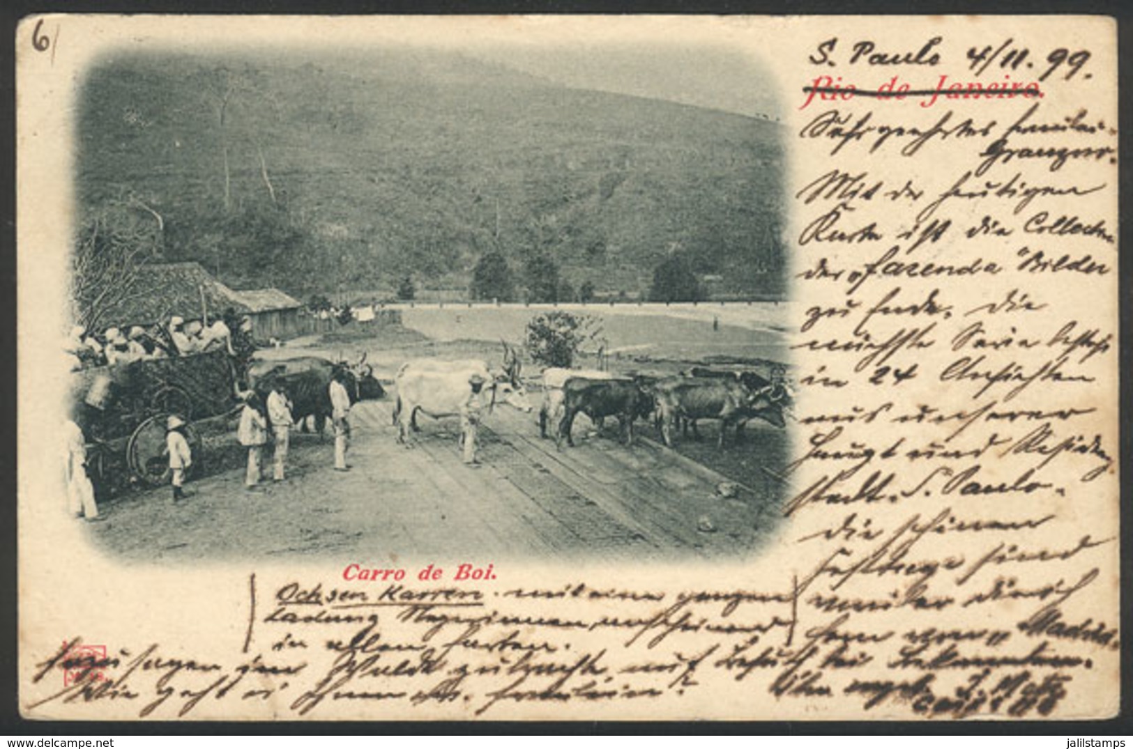 BRAZIL: Oxen-driven Cart, Sent From Sao Paulo To Germany On 4/NO/1899, VF Quality - Autres & Non Classés