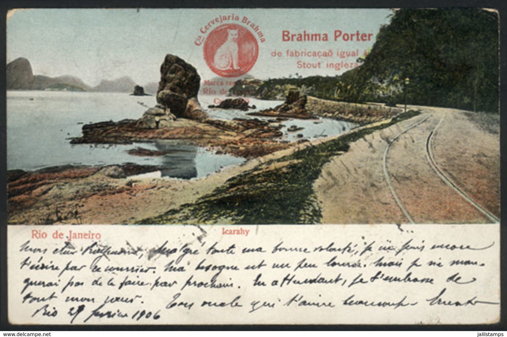 BRAZIL: RIO DE JANEIRO: Panorama Of Icarahy, With Printed Advertising For "Brahma Porter" Beer, Circa 1905, Fine Quality - Autres & Non Classés