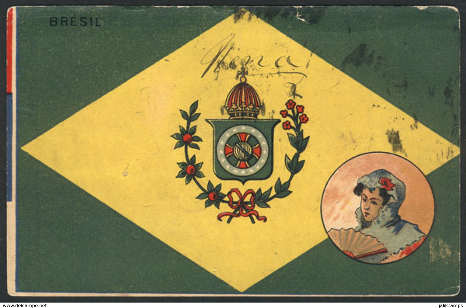 BRAZIL: Flag Of The Empire Of Brazil, Card Used In France In 1903, Minor Defects - Autres & Non Classés