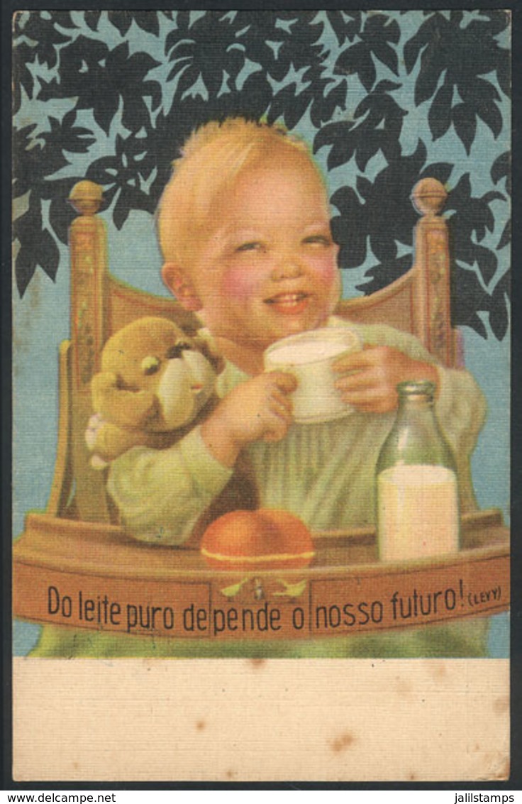 BRAZIL: Old PC Advertising MILK, With Nice View Of A Small Baby, Ministry Of Agriculture, Minor Defects - Autres & Non Classés