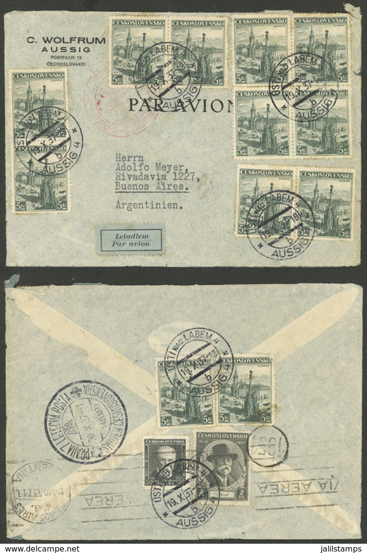 CZECHOSLOVAKIA: 19/OC/1937 Usti Nad Labem - Argentina, Airmail Cover Sent By German DLH With Spectacular Postage Of 62.5 - Sonstige & Ohne Zuordnung