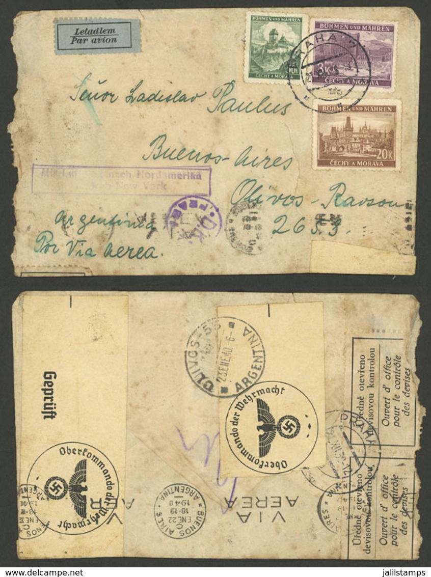 CZECHOSLOVAKIA - BOHEMIA & MORAVIA: 21/DE/1940 Praha - Argentina, Airmail Cover Franked With 23.50k., With Local And Naz - Autres & Non Classés